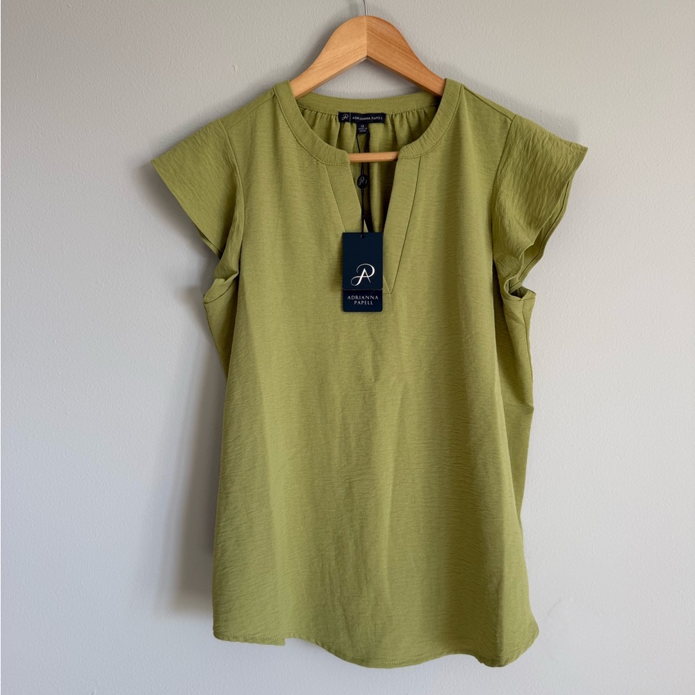 Adrianna Papell Olive Green Short Sleeve Blouse